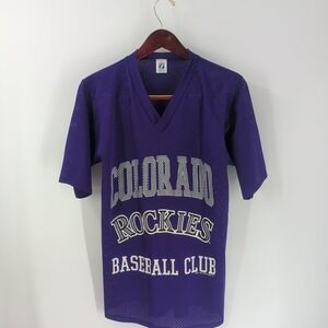 Colorado Rockies Logo 7 Inc Mens Purple Mesh MLB Baseball Club V-Neck Jersey‎